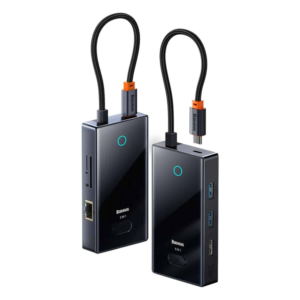 USB-хаб Baseus PioneerJoy 8-Port Type-C HUB Adapter Gray (Type-C to HDMI4K@60Hz*1+USB3.0*2+USB2.0*1+PD*1+RJ45*1+SD/TF*1) (WKYY030313)
