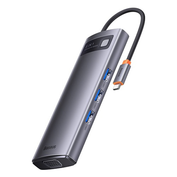USB-хаб Baseus Metal Gleam Series 8-in-1 Multifunctional Type-C HUB Docking Station Gray (Type-C to HDMI*1+USB3.0*3+PD*1+SD/TF*1+VGA*1) (WKWG050013)