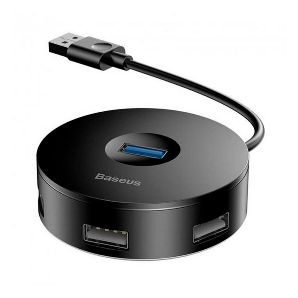 USB-хаб Baseus round box HUB adapter (USB3.0 to USB3.0*1+USB2.0*3) 10cm Black (CAHUB-F01)