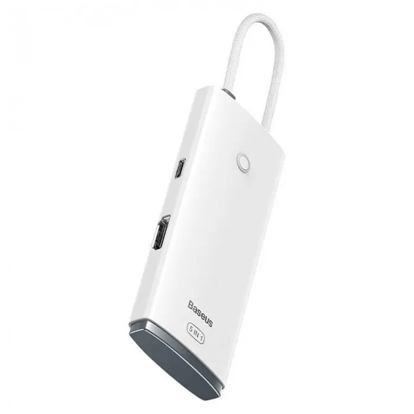 USB-хаб Baseus Lite Series 5-Port Type-C HUB Docking Station (Type-C to HDMI+USB3.0*3+PD) White (WKQX040002)