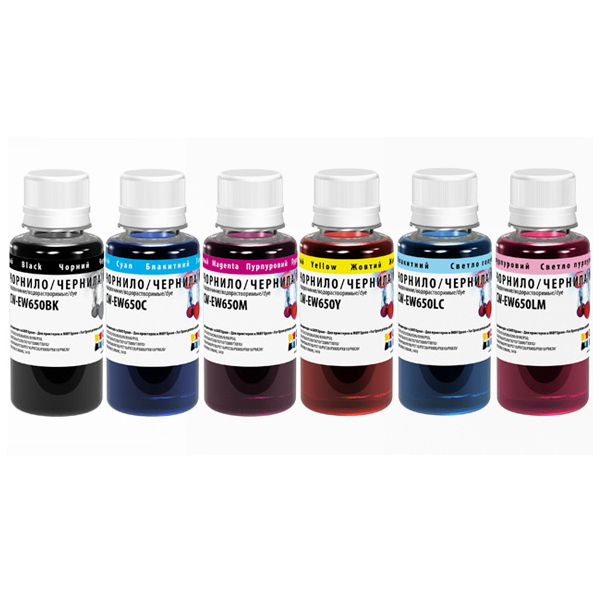 Комплект чорнил ColorWay до Epson EW650 BK/C/M/Y/LC/LM Dye-based 6 x 100 ml (CW-EW650SET01), изображение 2