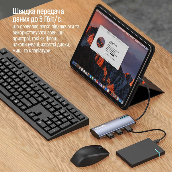 USB хаб (док-станція) СolorWay USB-C 5-в-1 Type C PD 100W/USB3.0х3/HDMI 4К (CW-HUB01), изображение 13