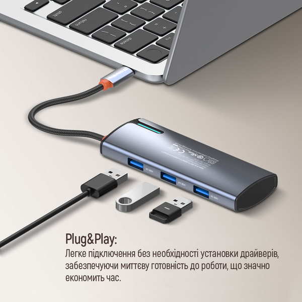 USB хаб (док-станція) СolorWay USB-C 5-в-1 Type C PD 100W/USB3.0х3/HDMI 4К (CW-HUB01), изображение 15