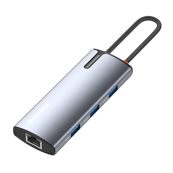 USB хаб (док-станція) СolorWay USB-C 6-в-1 Type C PD 100W/USB3.0х3/HDMI 4К/RJ45 (CW-HUB02), зображення 5