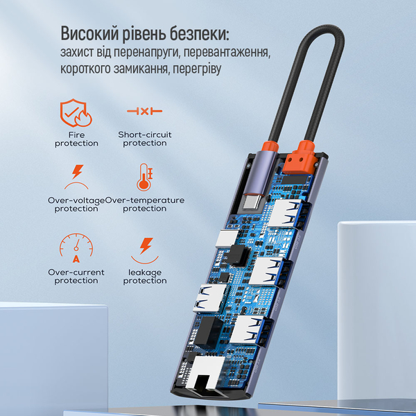 USB хаб (док-станція) СolorWay USB-C 6-в-1 Type C PD 100W/USB3.0х3/USB2.0/RJ45 (CW-HUB03), изображение 15