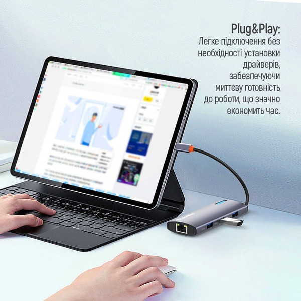 USB хаб (док-станція) СolorWay USB-C 6-в-1 Type C PD 100W/USB3.0х3/USB2.0/RJ45 (CW-HUB03), изображение 16