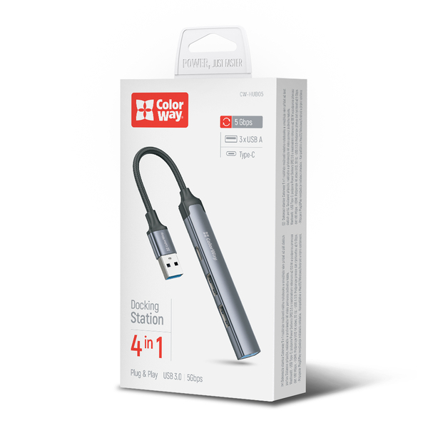 USB хаб СolorWay 4-в-1 USB-A USB2.0х3/USB3.0 (CW-HUB05)