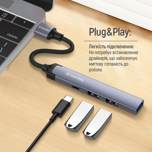 USB хаб СolorWay 4-в-1 USB-A USB2.0х3/USB3.0 (CW-HUB05), изображение 13