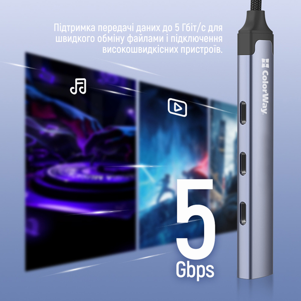 USB хаб СolorWay 4-в-1 USB-C USB-C2.0х3/USB3.0 (CW-HUB07), изображение 8