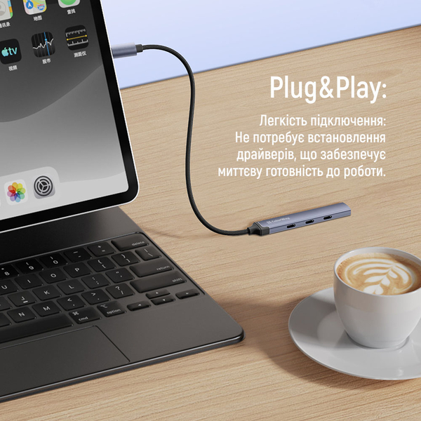 USB хаб СolorWay 4-в-1 USB-C USB-C2.0х3/USB3.0 (CW-HUB07), изображение 9