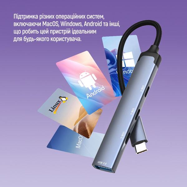 USB хаб СolorWay 4-в-1 USB-C USB-C2.0х3/USB3.0 (CW-HUB07), изображение 11