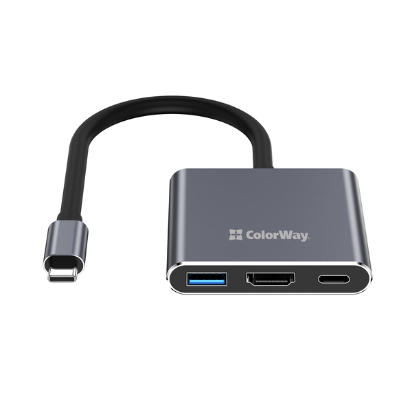 USB хаб (док-станція) СolorWay USB-C 3-в-1 Type C PD 100W/USB3.0/HDMI 4К (CW-HUB08), изображение 4
