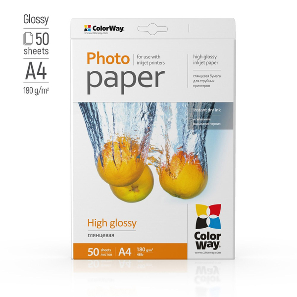 Фотопапір ColorWay глянцевий 180 г/м², A4, 50 арк. (PG180050A4), зображення 2