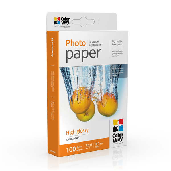 Фотопапір ColorWay глянцевий 180 г/м², 10х15, 100 арк. (PG1801004R)