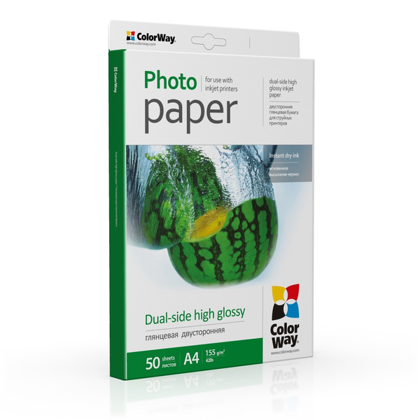 Фотопапір ColorWay глянцевий двосторонній 155 г/м², A4, 50 арк. (PGD155050A4)
