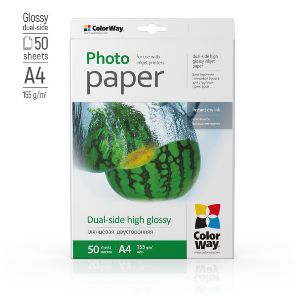Фотопапір ColorWay глянцевий двосторонній 155 г/м², A4, 50 арк. (PGD155050A4), изображение 2