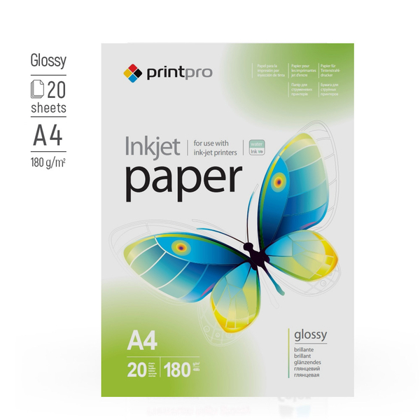 Фотопапір PrintPro глянцевий 180 г/м², A4, 20 арк. (PGE180020A4), изображение 2