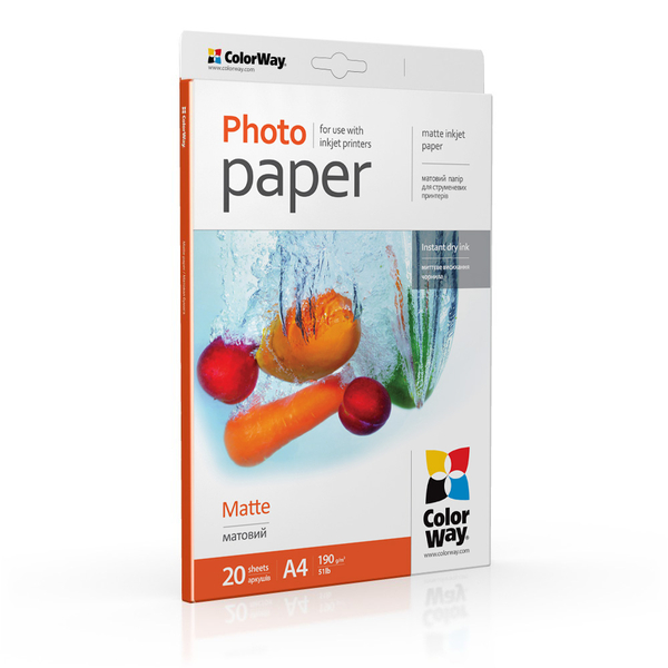 Фотопапір ColorWay матовий 190 г/м², A4, 20 арк. (PM190020A4)