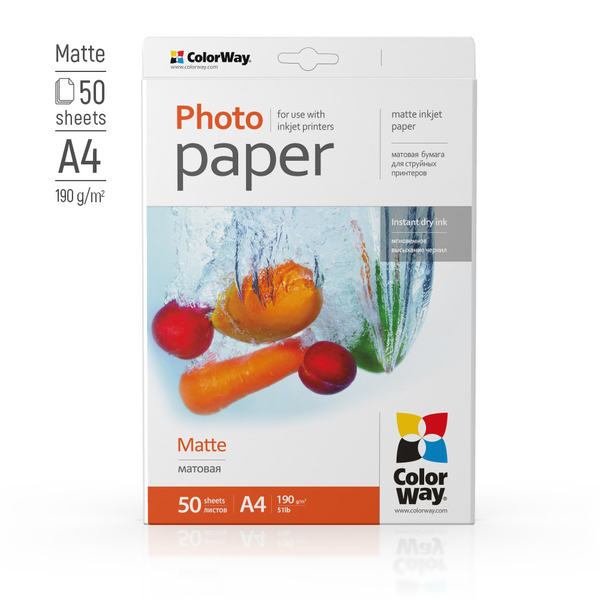 Фотопапір ColorWay матовий 190 г/м², A4, 50 арк. (PM190050A4), зображення 2