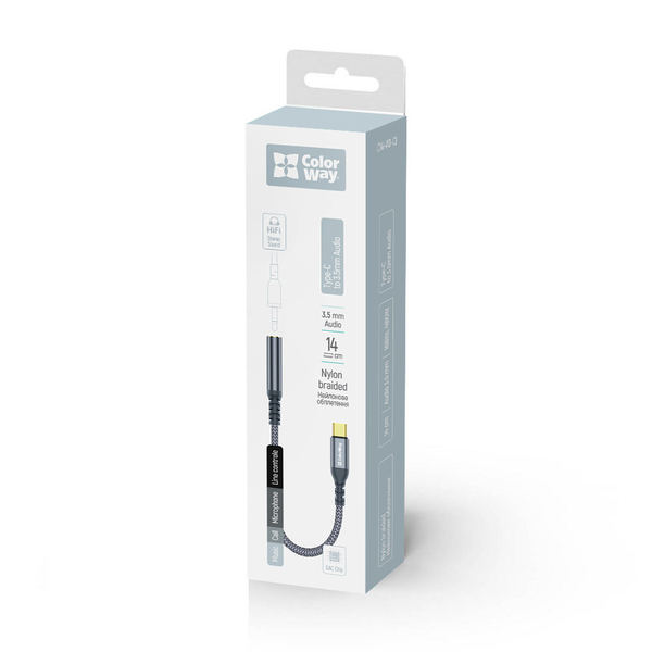 Адаптер-перехідник Colorway USB-C 3.5 мм Female Audio 14 см сірий (CW-AD-CJ)
