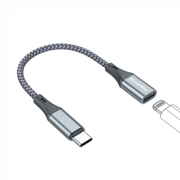 Адаптер-перехідник Colorway USB-C To Lightning 17.5 см сірий (CW-AD-CL), зображення 5