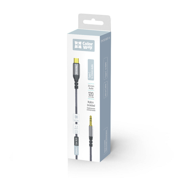Адаптер-перехідник Colorway USB-C to 3.5 mm mini-Jack 1.2 м сірий (CW-CBPDJ071-G), зображення 2