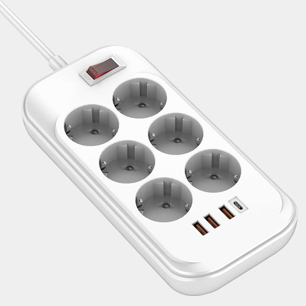 Мережевий фільтр-подовжувач СolorWay 6 розеток/4USB (Type-C PD20W + 3USB QC3.0) (38W) White 2M (CW-CHE64PDW), зображення 6