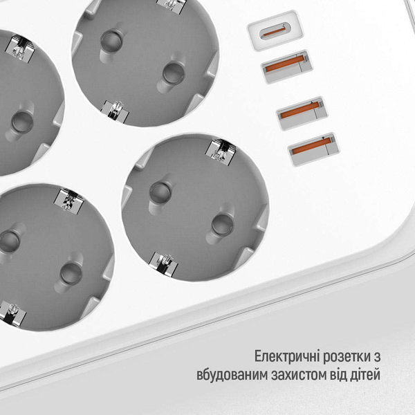 Мережевий фільтр-подовжувач СolorWay 6 розеток/4USB (Type-C PD20W + 3USB QC3.0) (38W) White 2M (CW-CHE64PDW), зображення 8