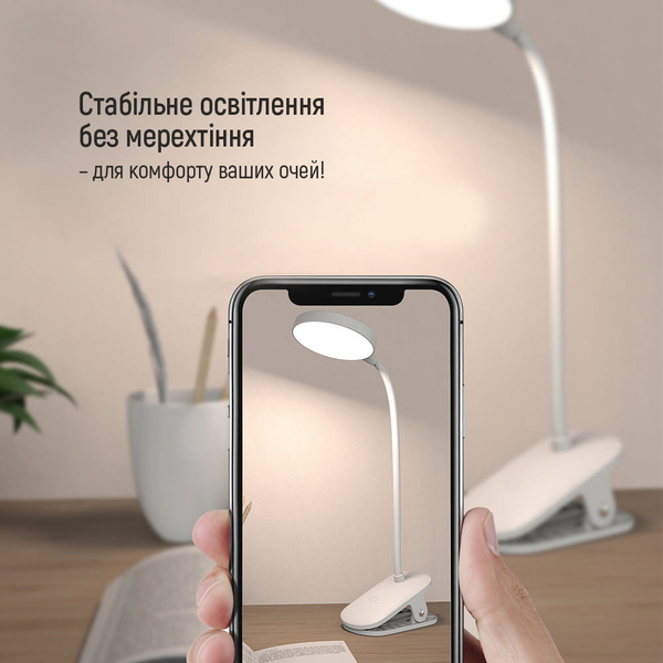 Настільна LED лампа ColorWay Flexible & Clip 2 із вбудованим акумулятором біла (CW-DL10FCB-W), изображение 15