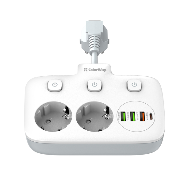 Мережевий фільтр-подовжувач СolorWay 2x220V/3xUSB-A/1xUSB-C (CW-CHE24PDW), зображення 14