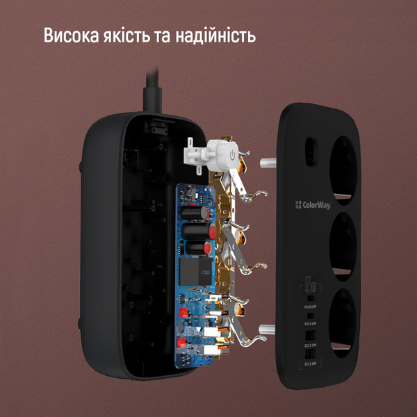 Мережевий фільтр-подовжувач СolorWay 3 розетки/4USB GaN3 Pro PD (2USB-A + 2 TYPE-C) (65W) 2M (CW-CHE34PDB), изображение 11