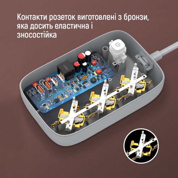 Мережевий фільтр-подовжувач СolorWay 3 розетки/4USB GaN3 Pro PD (2USB-A + 2 TYPE-C) (65W) 2M (CW-CHE34PDW), зображення 11