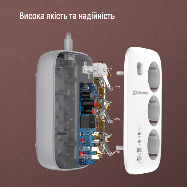 Мережевий фільтр-подовжувач СolorWay 3 розетки/4USB GaN3 Pro PD (2USB-A + 2 TYPE-C) (65W) 2M (CW-CHE34PDW), зображення 12