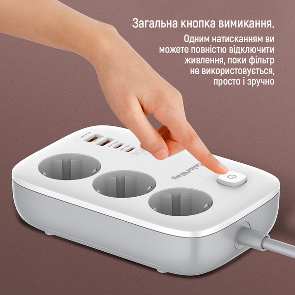 Мережевий фільтр-подовжувач СolorWay 3 розетки/4USB GaN3 Pro PD (2USB-A + 2 TYPE-C) (65W) 2M (CW-CHE34PDW), изображение 16