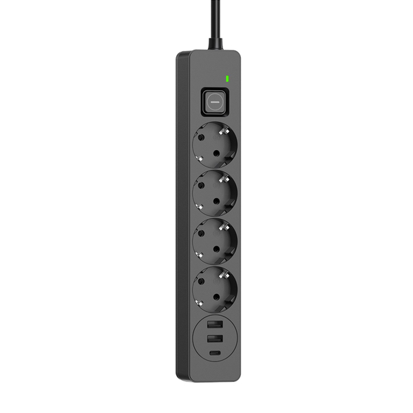 Мережевий фільтр-подовжувач СolorWay 4 розетки/3USB (2USB-A + 1 TYPE-C) (24W) Black 2M (CW-CHE432PDB), зображення 2