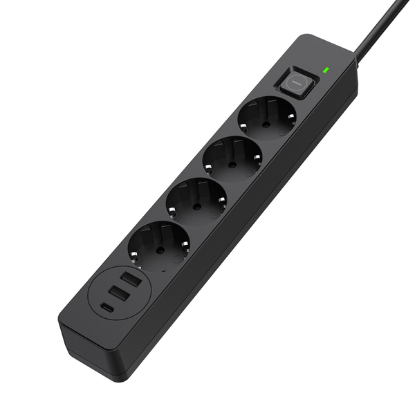 Мережевий фільтр-подовжувач СolorWay 4 розетки/3USB (2USB-A + 1 TYPE-C) (24W) Black 2M (CW-CHE432PDB), изображение 4