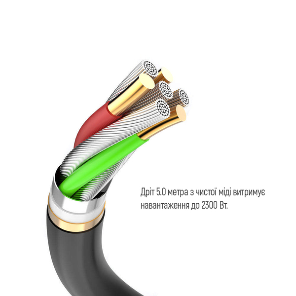 Мережевий фільтр-подовжувач СolorWay 4 розетки/3USB (2USB-A + 1 TYPE-C) (24W) Black 5M (CW-CHE435PDB), зображення 8