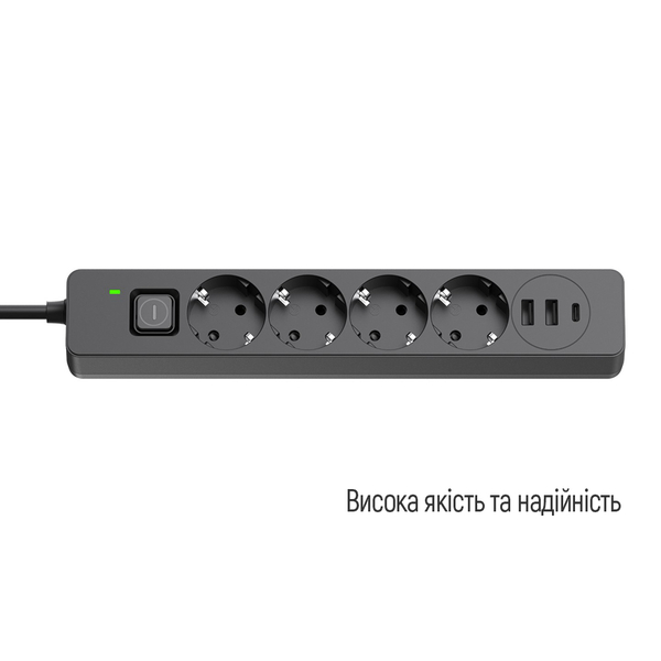 Мережевий фільтр-подовжувач СolorWay 4 розетки/3USB (2USB-A + 1 TYPE-C) (24W) Black 5M (CW-CHE435PDB), зображення 9