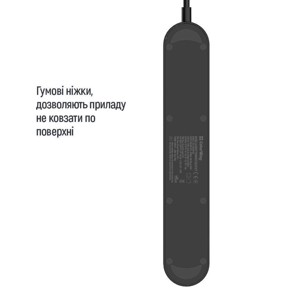 Мережевий фільтр-подовжувач СolorWay 4 розетки/4USB (Type-C PD20W + 3USB QC3.0) (45W) Black 2M (CW-CHE44PDB), зображення 3