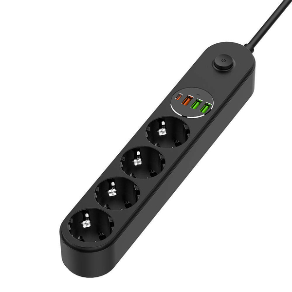 Мережевий фільтр-подовжувач СolorWay 4 розетки/4USB (Type-C PD20W + 3USB QC3.0) (45W) Black 2M (CW-CHE44PDB), зображення 4