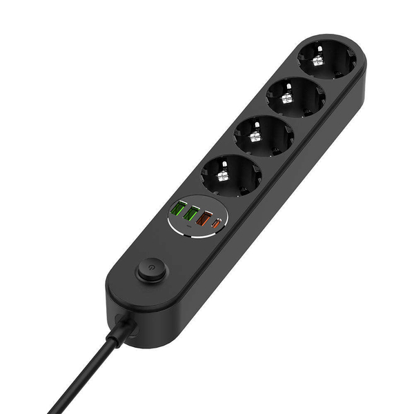 Мережевий фільтр-подовжувач СolorWay 4 розетки/4USB (Type-C PD20W + 3USB QC3.0) (45W) Black 2M (CW-CHE44PDB), зображення 5
