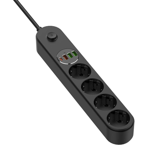 Мережевий фільтр-подовжувач СolorWay 4 розетки/4USB (Type-C PD20W + 3USB QC3.0) (45W) Black 2M (CW-CHE44PDB), зображення 6