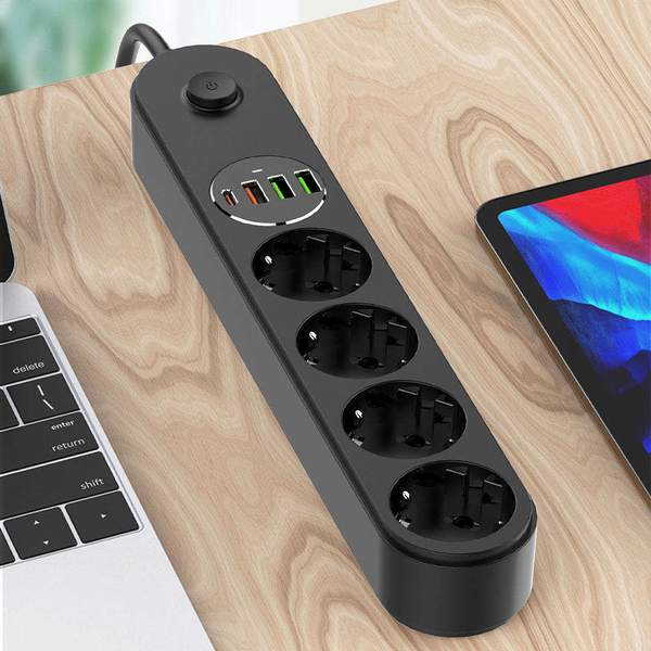 Мережевий фільтр-подовжувач СolorWay 4 розетки/4USB (Type-C PD20W + 3USB QC3.0) (45W) Black 2M (CW-CHE44PDB), зображення 8