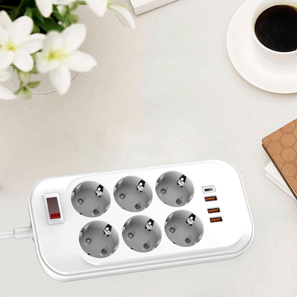 Мережевий фільтр-подовжувач СolorWay 6 розеток/4USB (Type-C PD20W + 3USB QC3.0) (38W) White 2M (CW-CHE64PDW), зображення 13