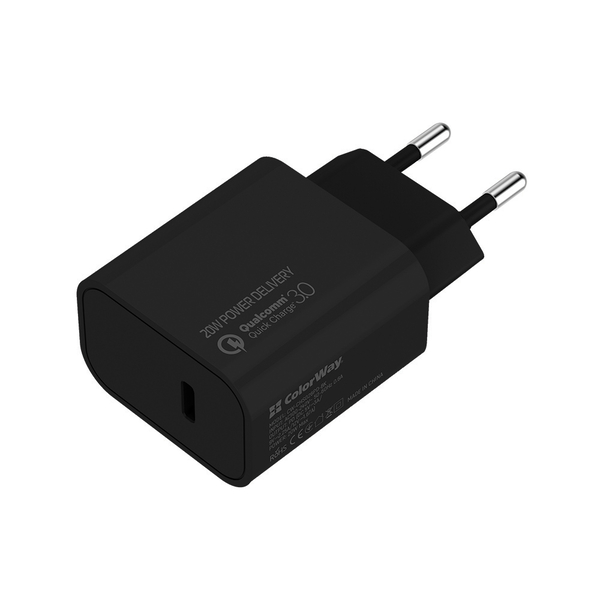 Мережевий зарядний пристрій ColorWay Power Delivery Port USB Type-C 20W V2 чорний (CW-CHS026PD-BK), изображение 2