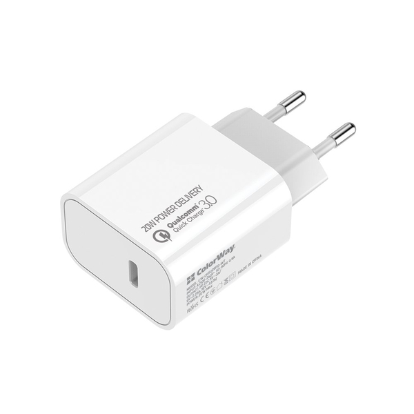 Мережевий зарядний пристрій ColorWay Power Delivery Port USB Type-C 20W V2 біле (CW-CHS026PD-WT), изображение 2