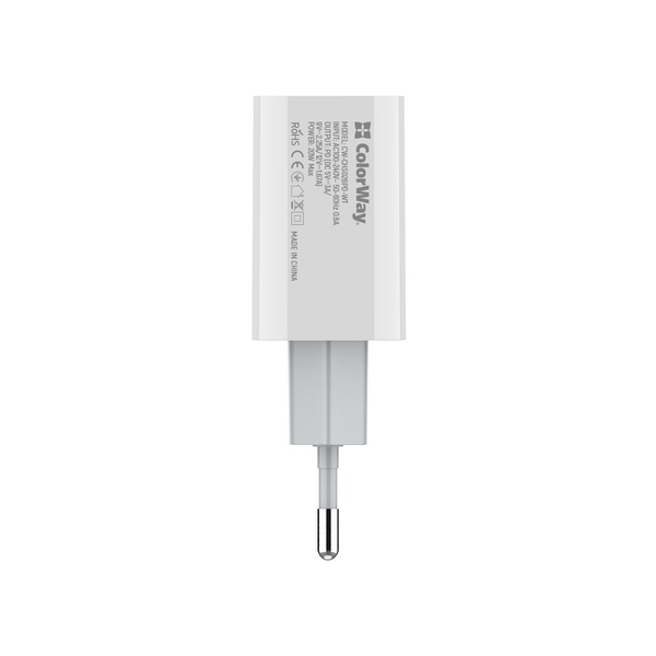 Мережевий зарядний пристрій ColorWay Power Delivery Port USB Type-C 20W V2 біле (CW-CHS026PD-WT), изображение 5
