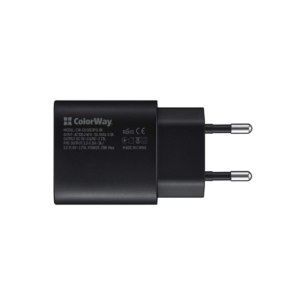 Мережевий зарядний пристрій ColorWay Power Delivery Port PPS USB Type-C (25W)  чорне (CW-CHS033PD-BK), изображение 2