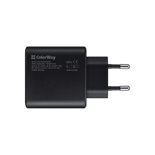 Мережевий зарядний пристрій ColorWay Power Delivery Port PPS USB Type-C (45W)  чорне (CW-CHS034PD-BK), изображение 2