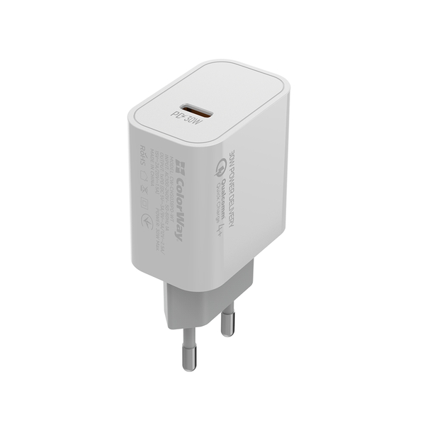 Мережевий зарядний пристрій ColorWay Power Delivery Port PPS USB Type-C (30W) білий (CW-CHS038PD-WT), зображення 2